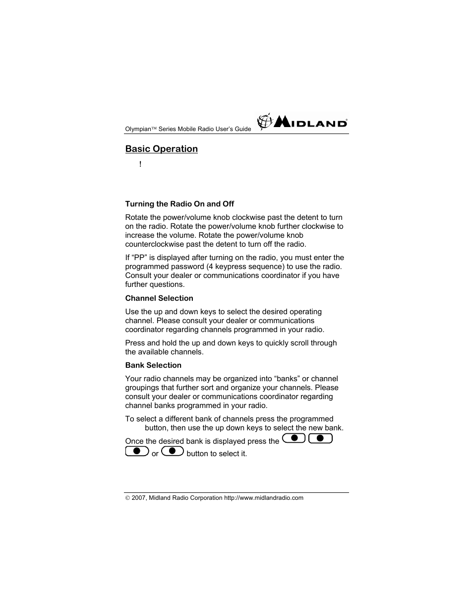 Basic operation | Midland Radio OLYMPIANTM SERIES MO-4128 User Manual | Page 11 / 28