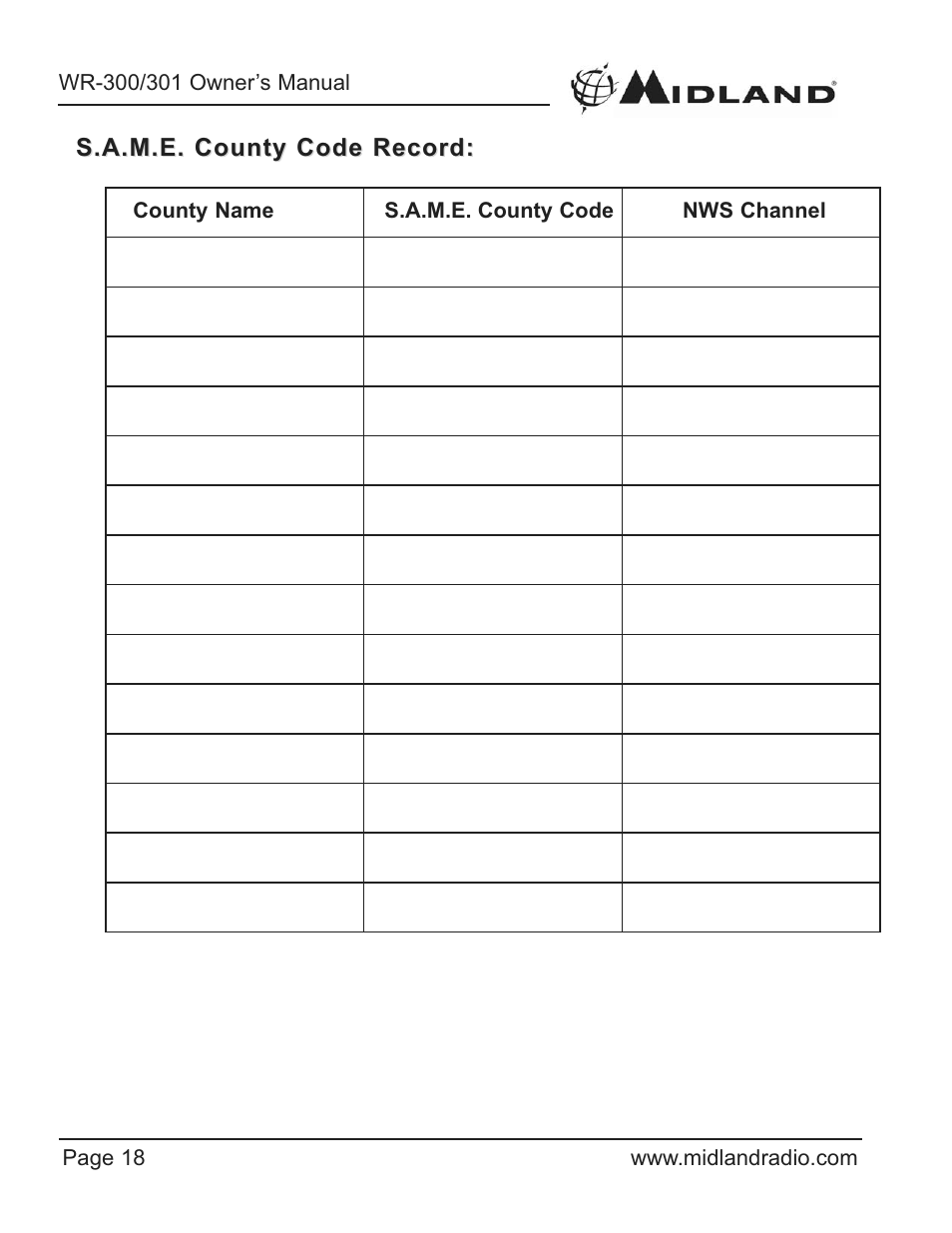 Midland Radio WR-300/301 User Manual | Page 18 / 24