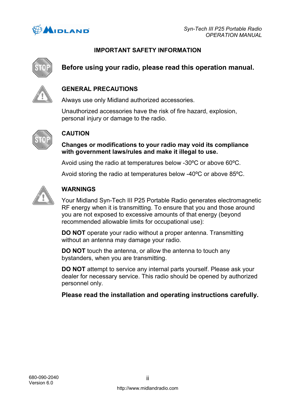 Midland Radio SYN-TECH III P25 User Manual | Page 3 / 76