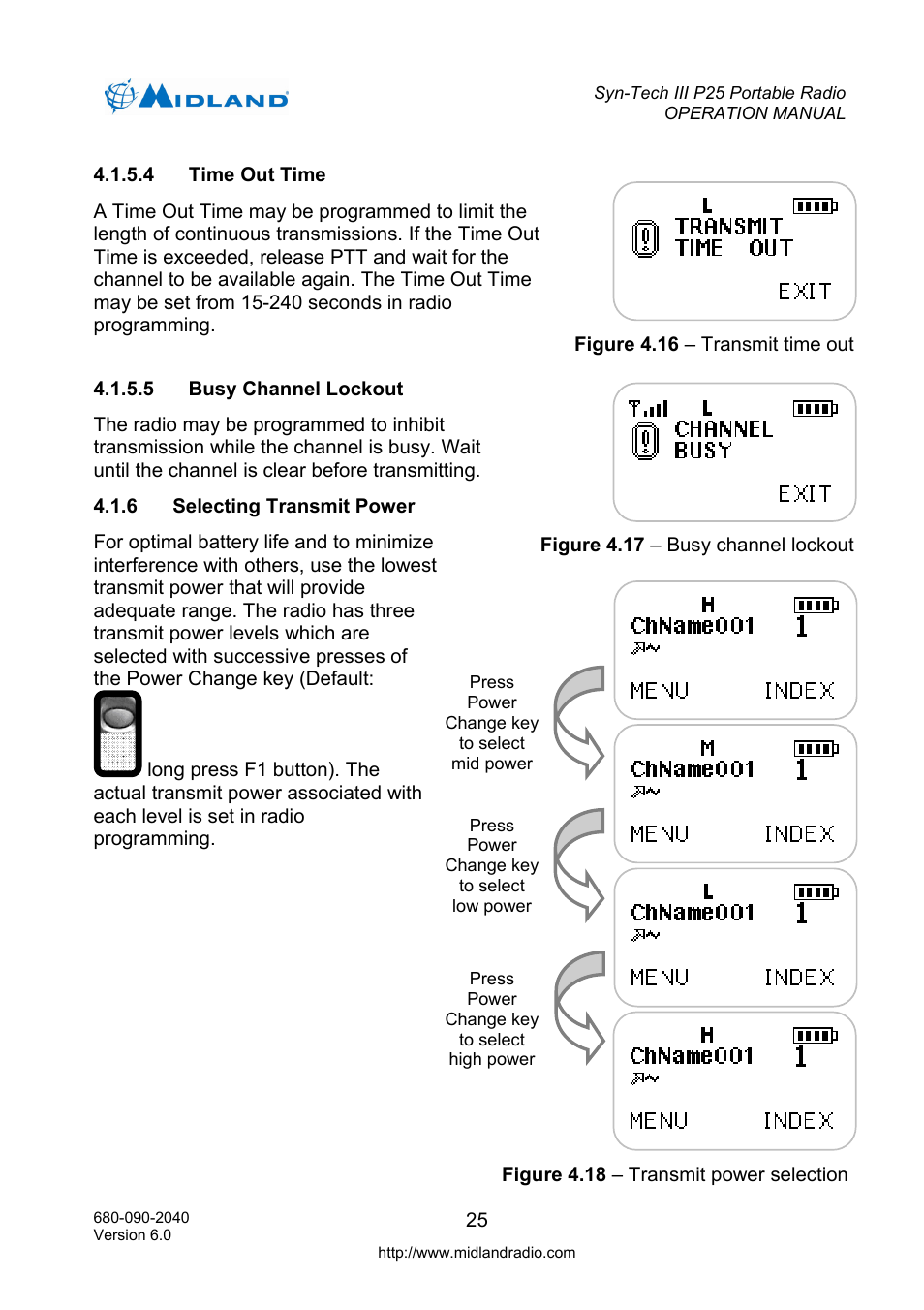 Time out time, Busy channel lockout, Selecting transmit power | Midland Radio SYN-TECH III P25 User Manual | Page 33 / 76