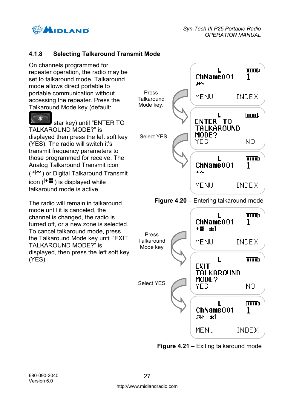 Selecting talkaround transmit mode | Midland Radio SYN-TECH III P25 User Manual | Page 35 / 76