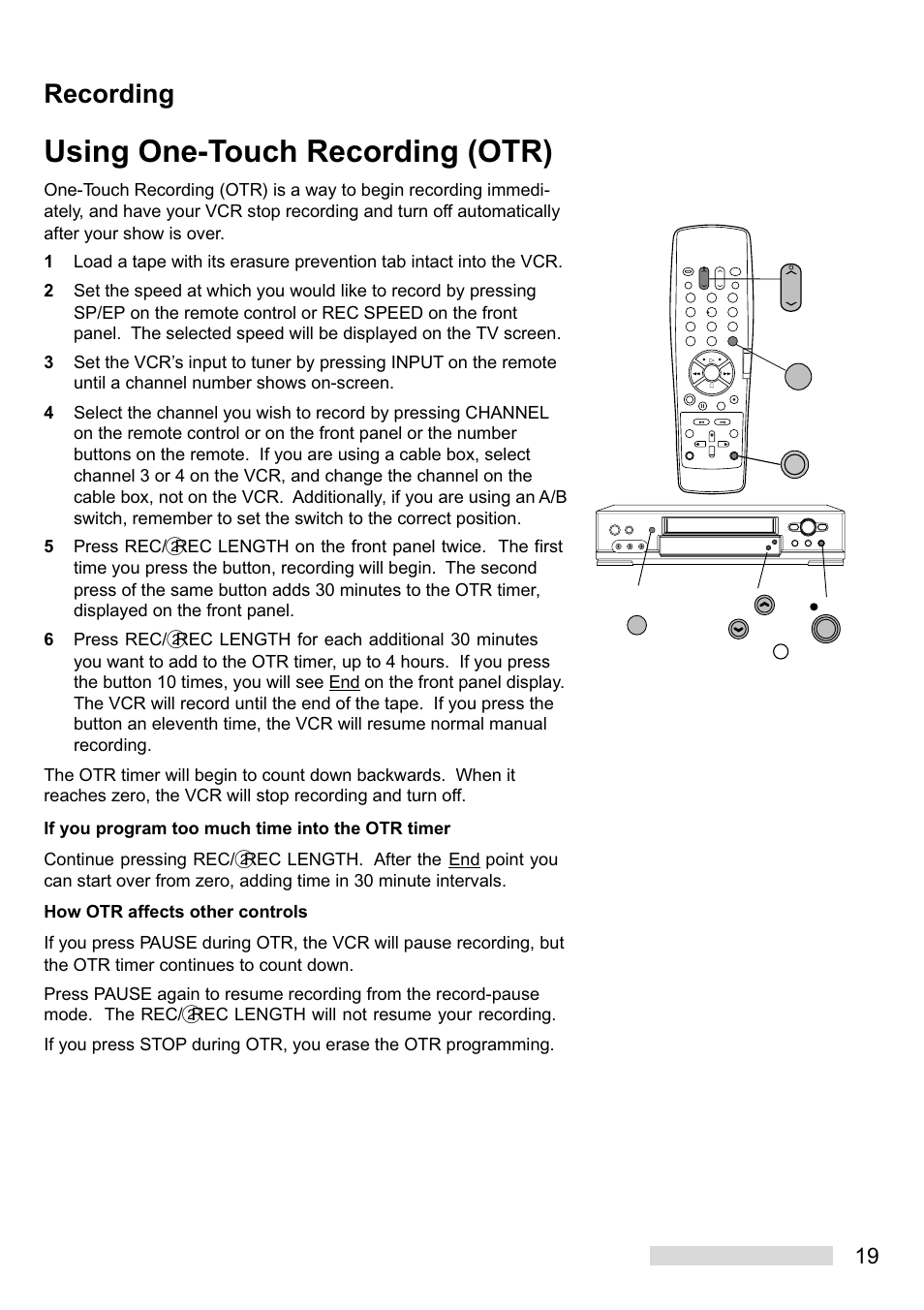 Using one-touch recording (otr), Recording | Mitsumi electronic HS-U449 User Manual | Page 21 / 56