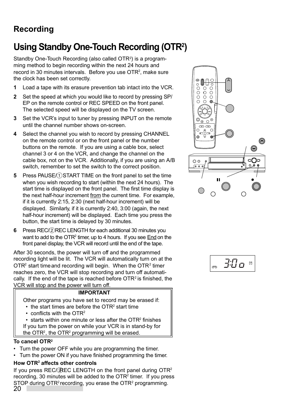 Using standby one-touch recording (otr, Recording | Mitsumi electronic HS-U449 User Manual | Page 22 / 56