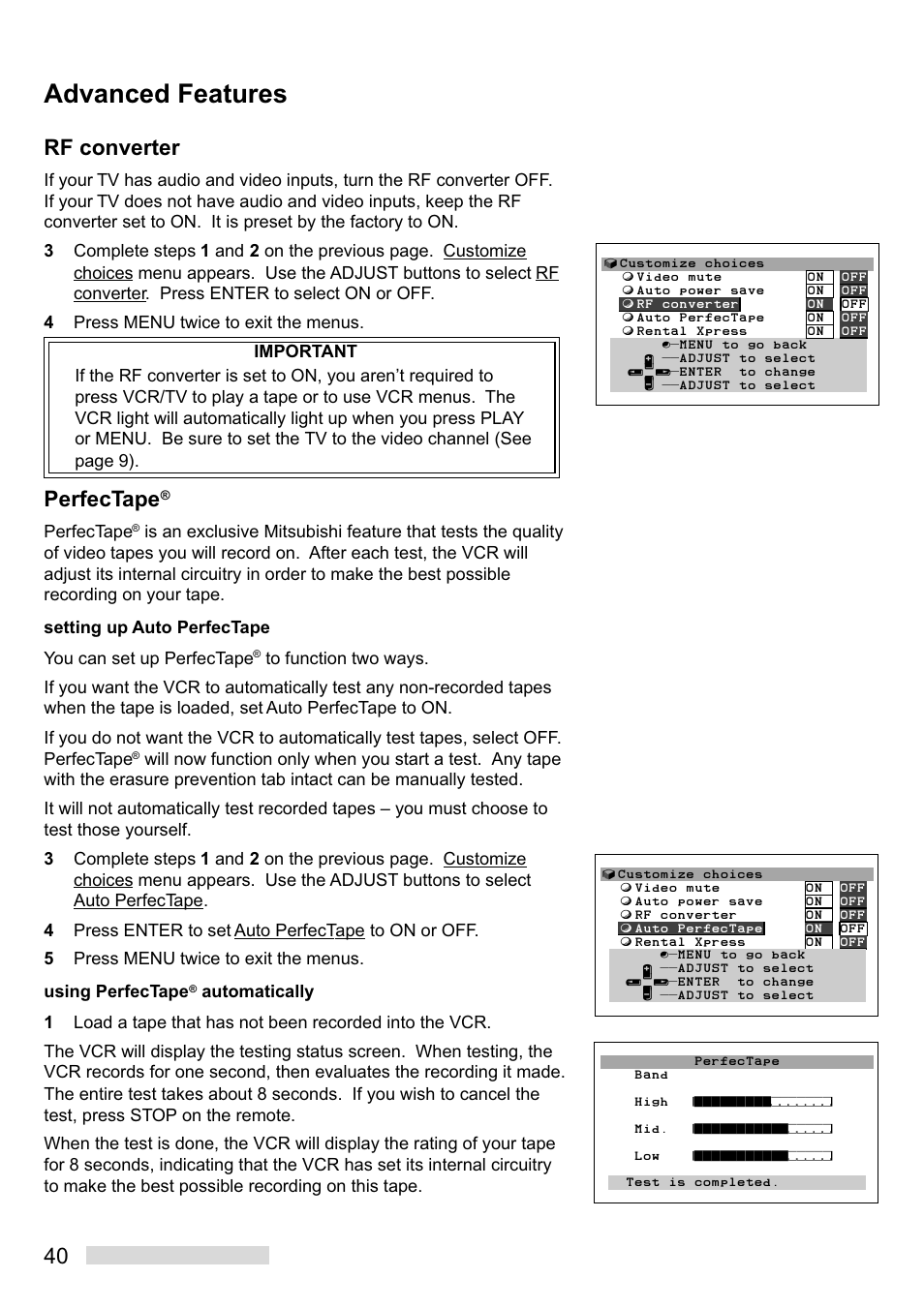 Advanced features, 40 rf converter, Perfectape | Mitsumi electronic HS-U449 User Manual | Page 42 / 56