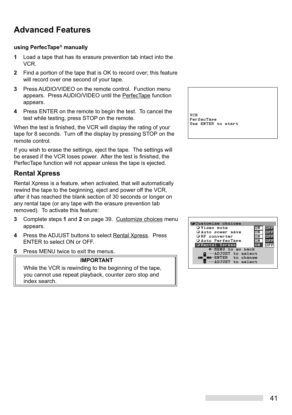 Advanced features, Rental xpress | Mitsumi electronic HS-U449 User Manual | Page 43 / 56