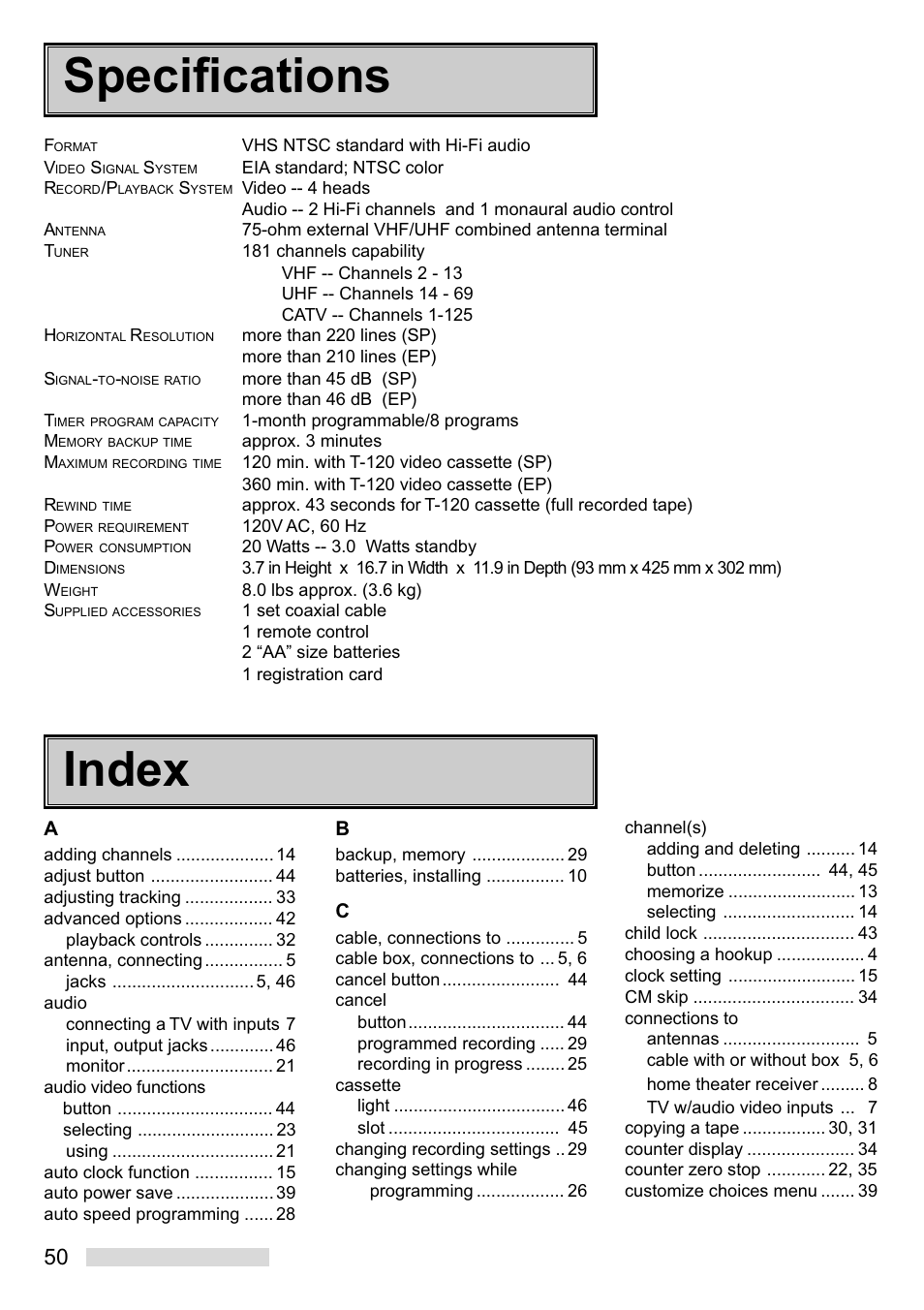 Specifications index | Mitsumi electronic HS-U449 User Manual | Page 52 / 56