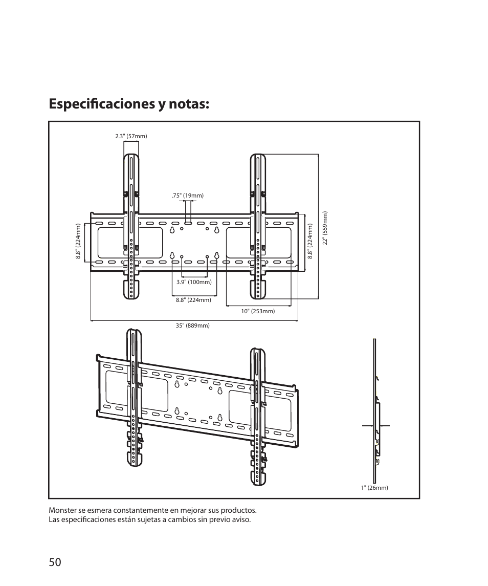 Especiﬁ caciones y notas | Monster Power FlatScreen Mount SmartViewTM 200L User Manual | Page 54 / 72