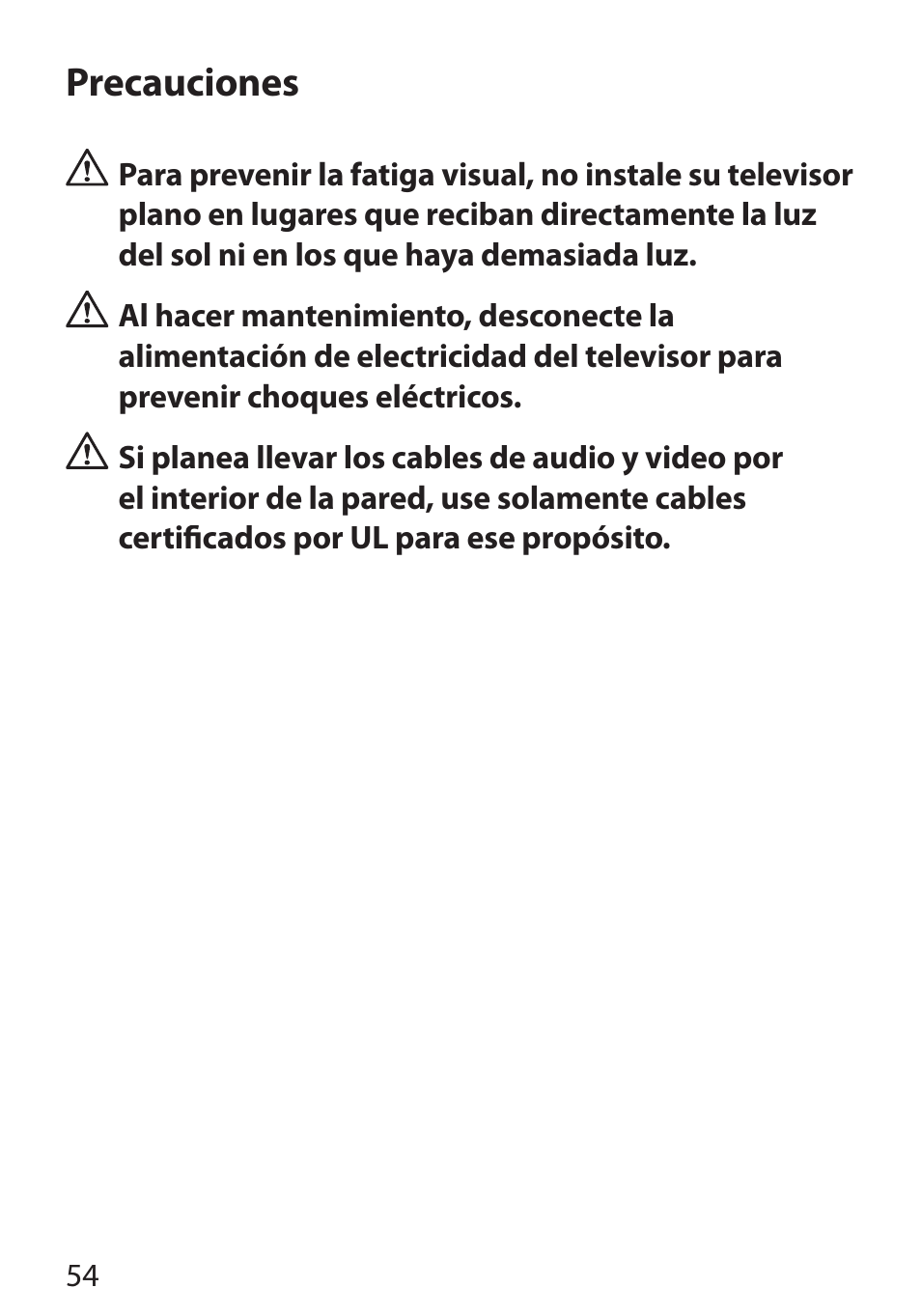 Precauciones | Monster Cable PERFECTVIEW 400S User Manual | Page 58 / 72