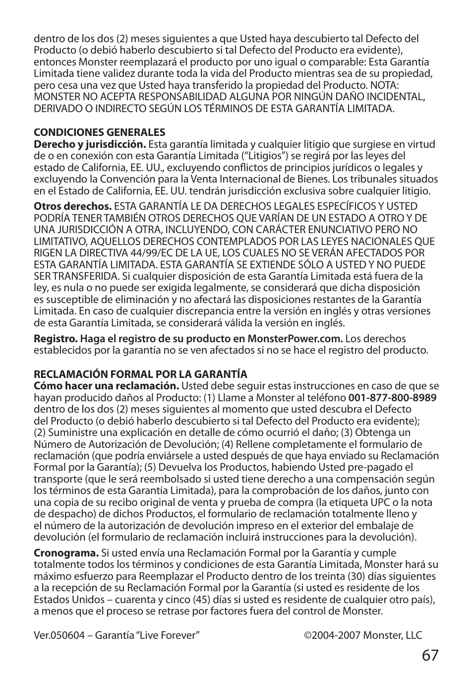 Monster Cable PERFECTVIEW 400S User Manual | Page 71 / 72