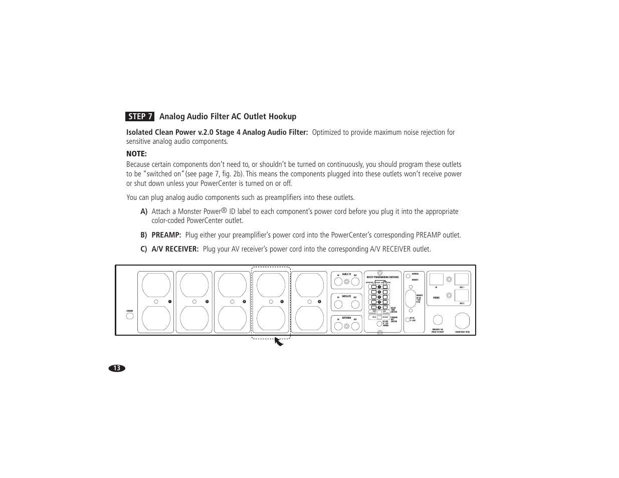Step 7 analog audio filter ac outlet hookup | Monster Power HTS 5000 User Manual | Page 19 / 41