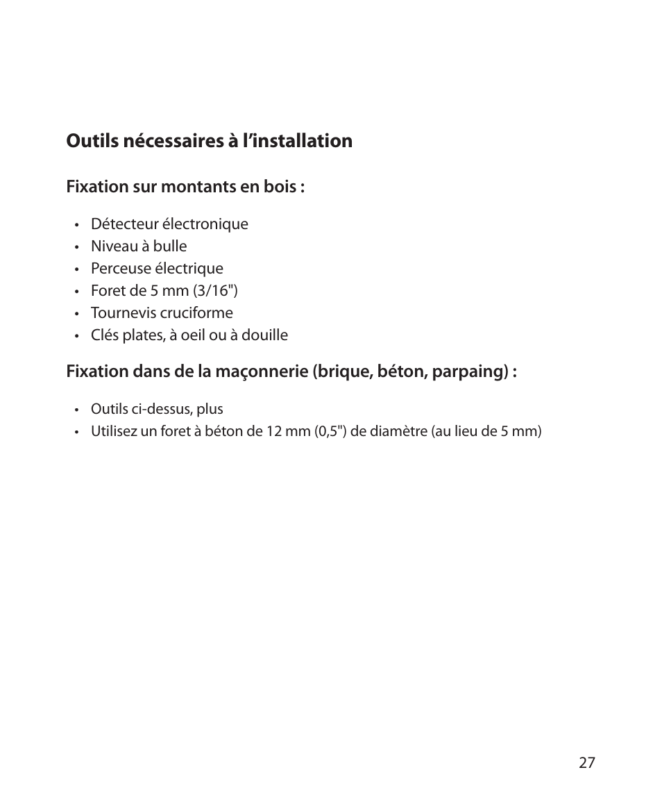 Outils nécessaires à l’installation | Monster Power FlatScreen Mount SmartViewTM 300M User Manual | Page 31 / 72