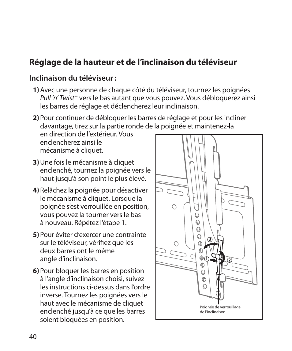 Inclinaison du téléviseur | Monster Power FlatScreen Mount SmartViewTM 300M User Manual | Page 44 / 72