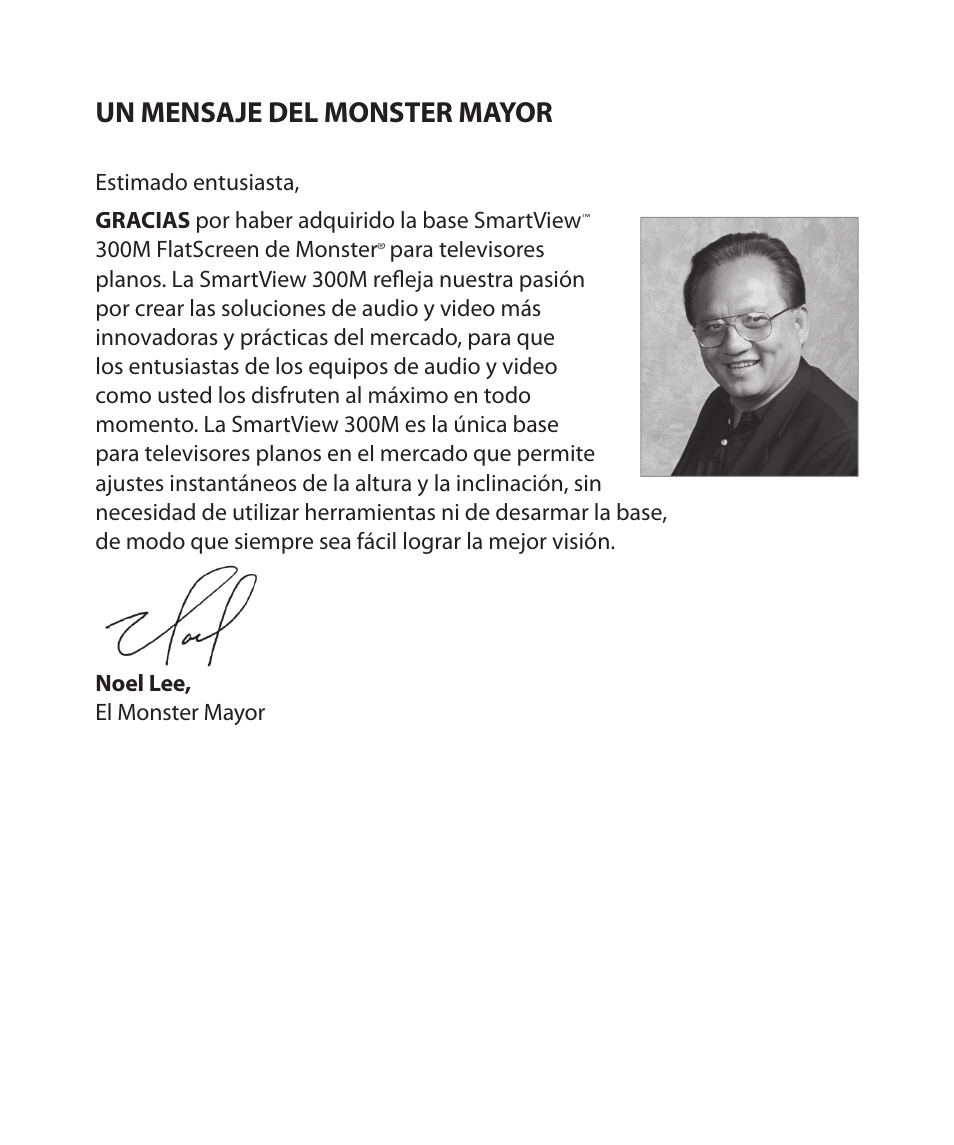 Un mensaje del monster mayor, 300m flatscreen de monster, Para televisores | Monster Power FlatScreen Mount SmartViewTM 300M User Manual | Page 51 / 72