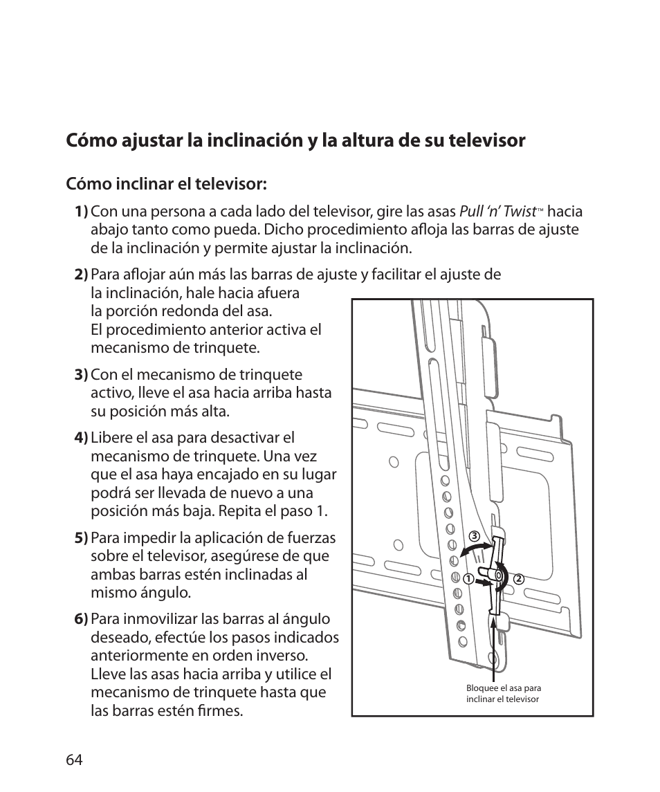 Cómo inclinar el televisor | Monster Power FlatScreen Mount SmartViewTM 300M User Manual | Page 68 / 72