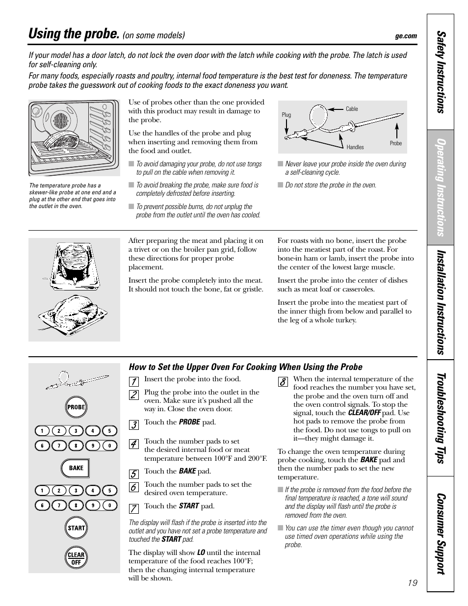 Probe, Using the probe | Mabe Canada JGB918 User Manual | Page 19 / 64