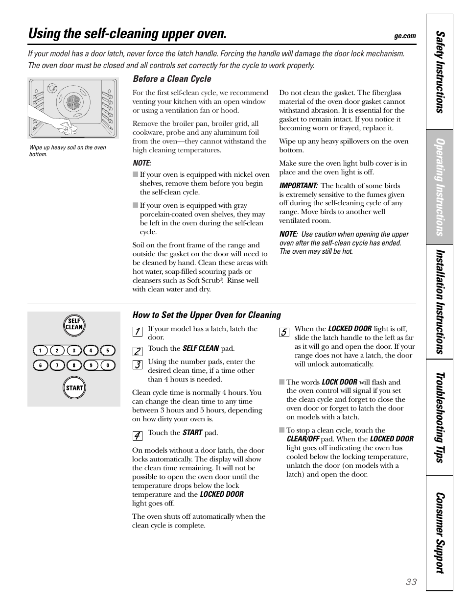 Self-cleaning, Self-cleaning , 34, Using the self-cleaning upper oven | Mabe Canada JGB918 User Manual | Page 33 / 64