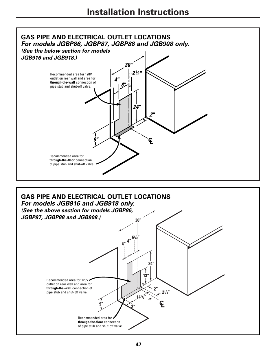Installation instructions | Mabe Canada JGB918 User Manual | Page 47 / 64