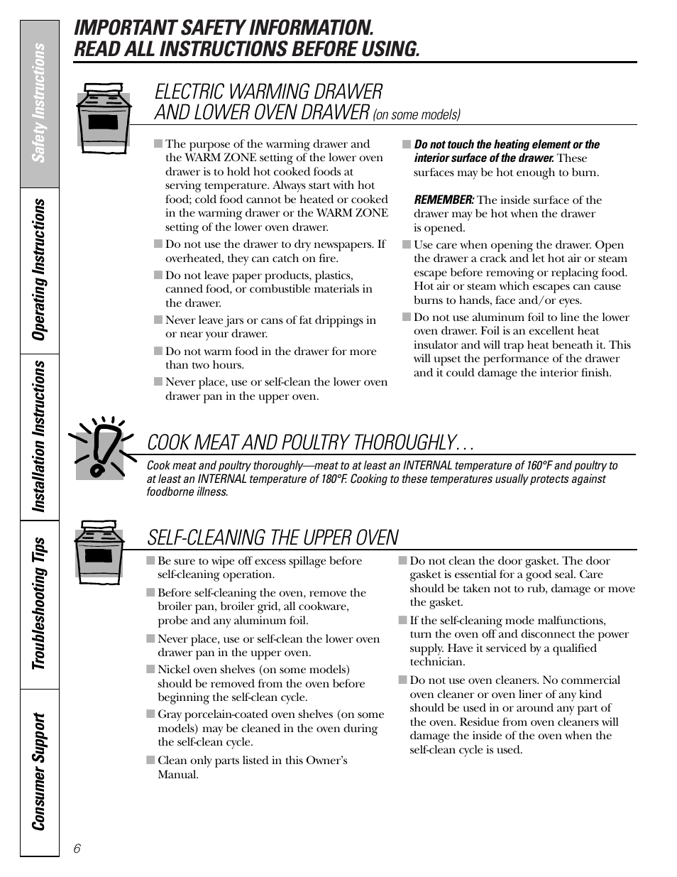 Electric warming drawer and lower oven drawer | Mabe Canada JGB918 User Manual | Page 6 / 64