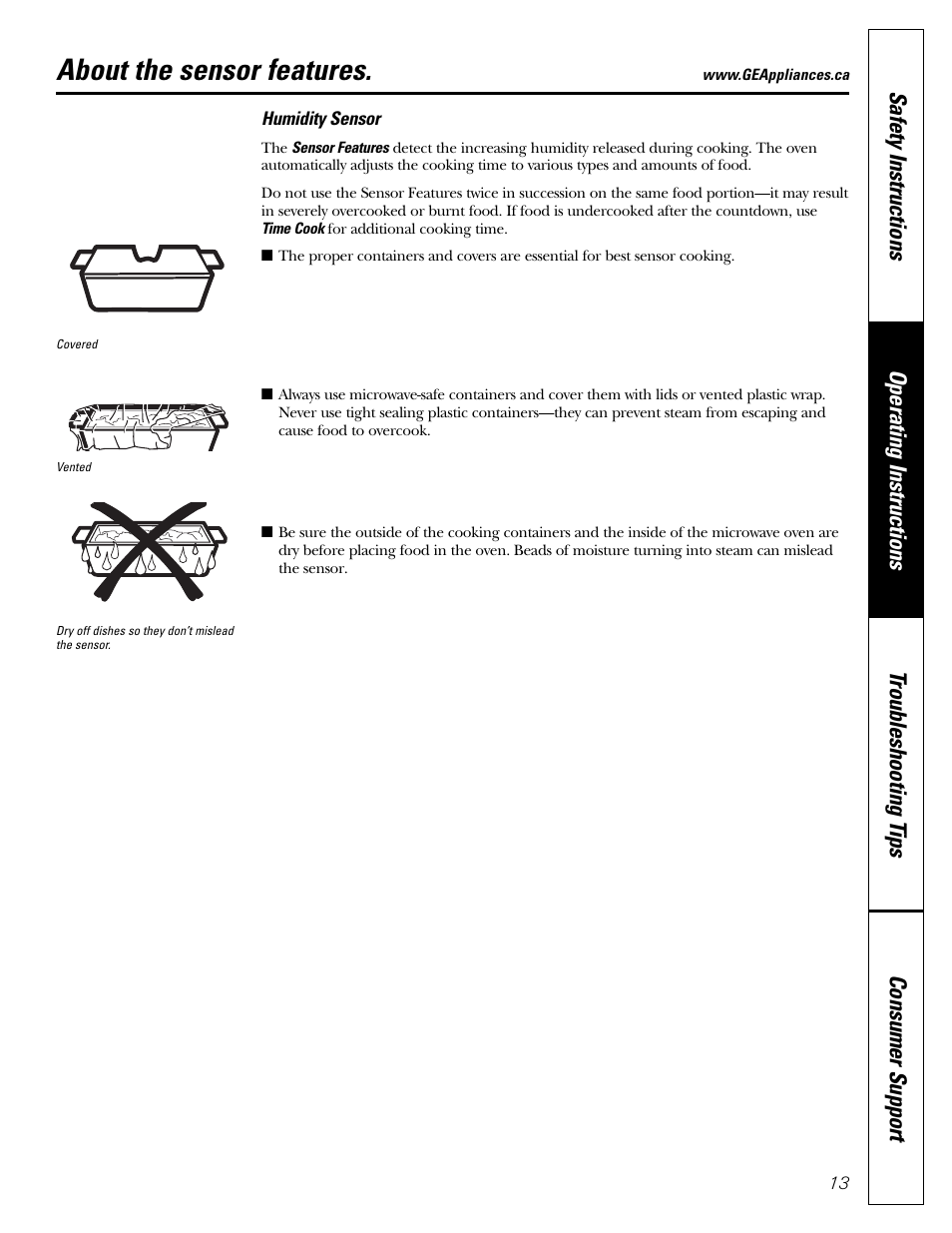 About the sensor features | Mabe Canada PEB206C User Manual | Page 13 / 24