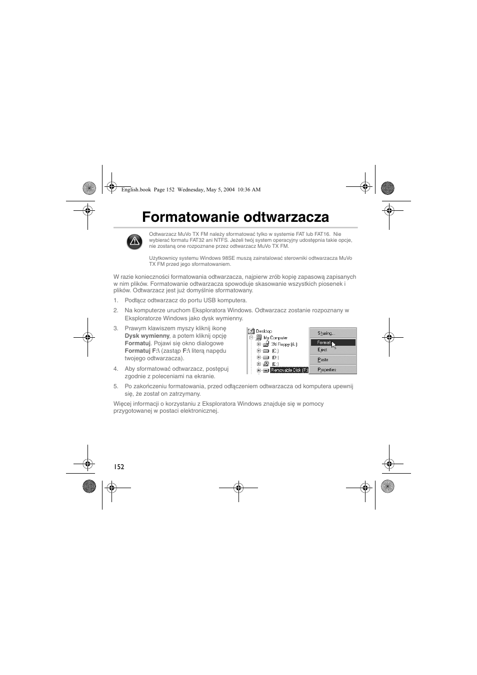 Formatowanie odtwarzacza | Musica CD Player User Manual | Page 152 / 184