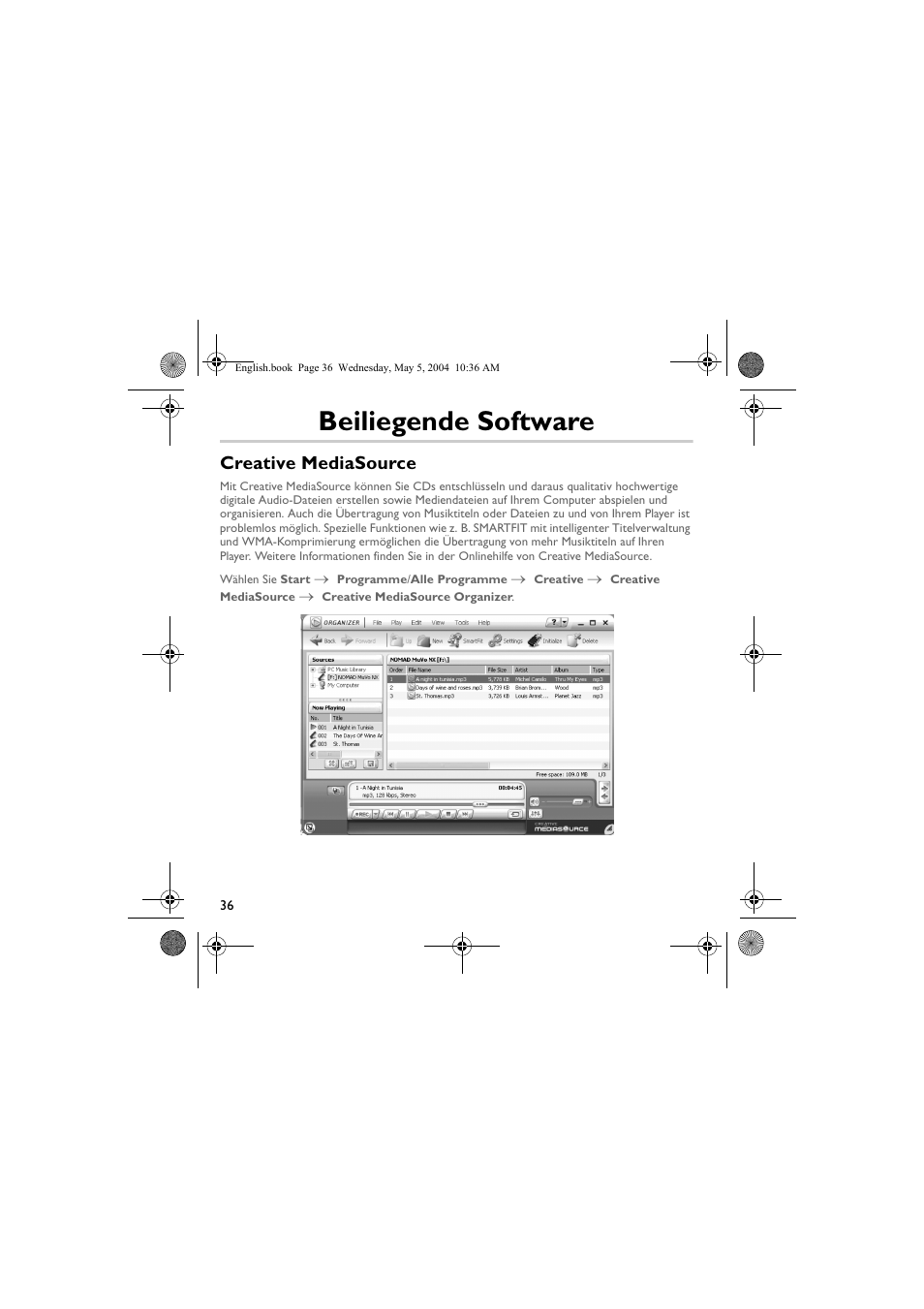 Beiliegende software, Creative mediasource | Musica CD Player User Manual | Page 36 / 184