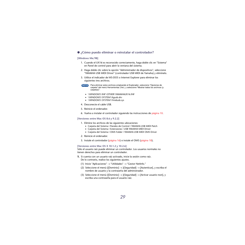 Elimine el controlador | Musica UX16 User Manual | Page 29 / 33