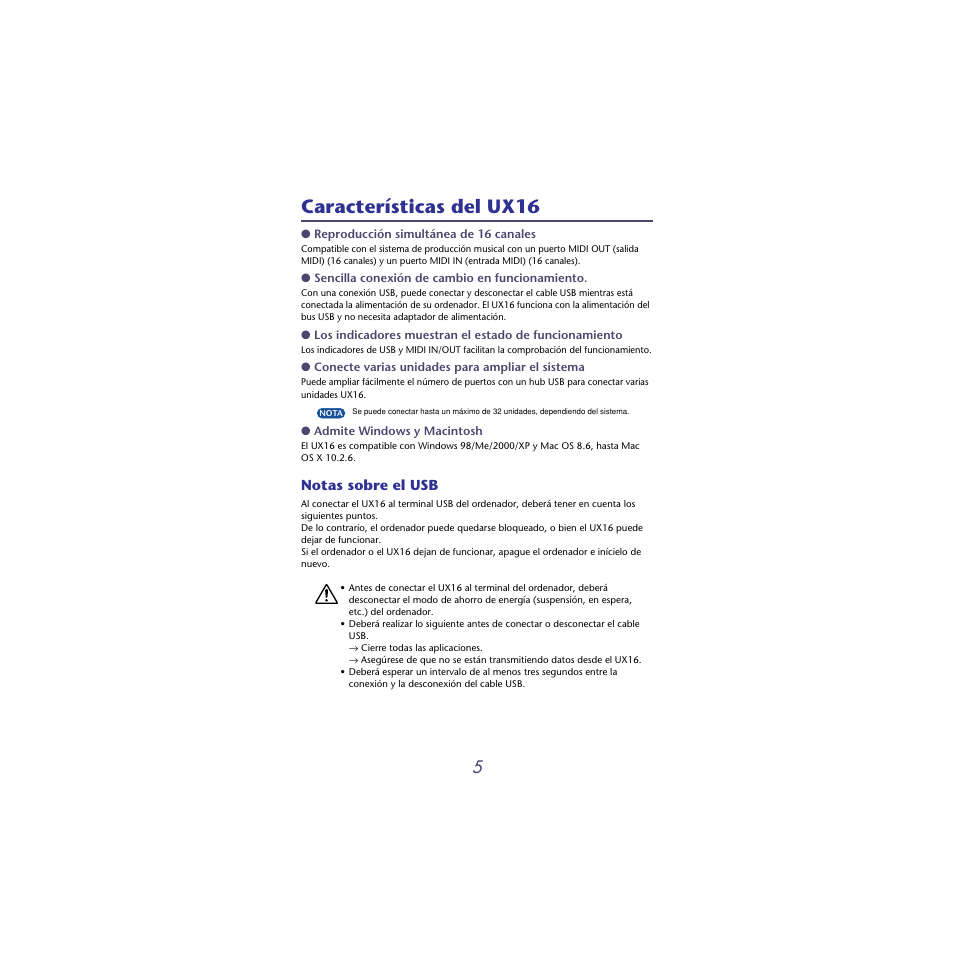 Características del ux16 | Musica UX16 User Manual | Page 5 / 33