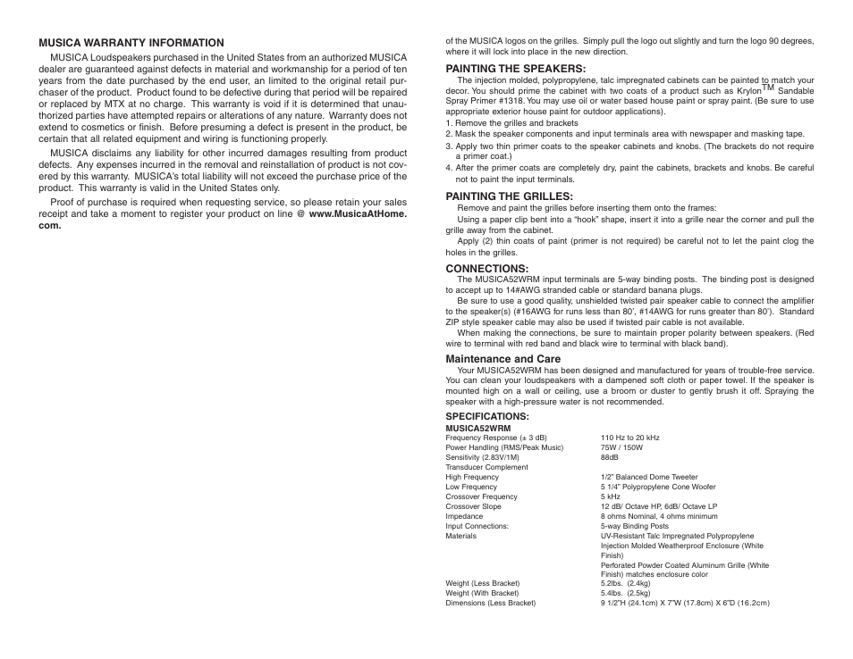 Musica 52WRM User Manual | Page 3 / 6
