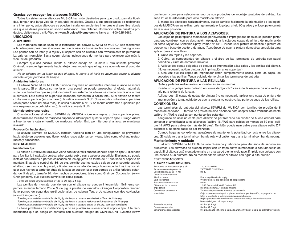 Musica 52WRM User Manual | Page 6 / 6