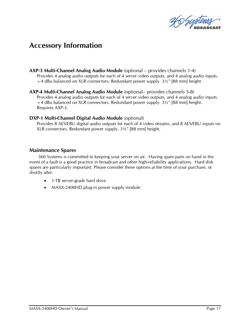 Accessory information | Maxxsonics High Definition Video Server MAXX-2400HD User Manual | Page 17 / 139