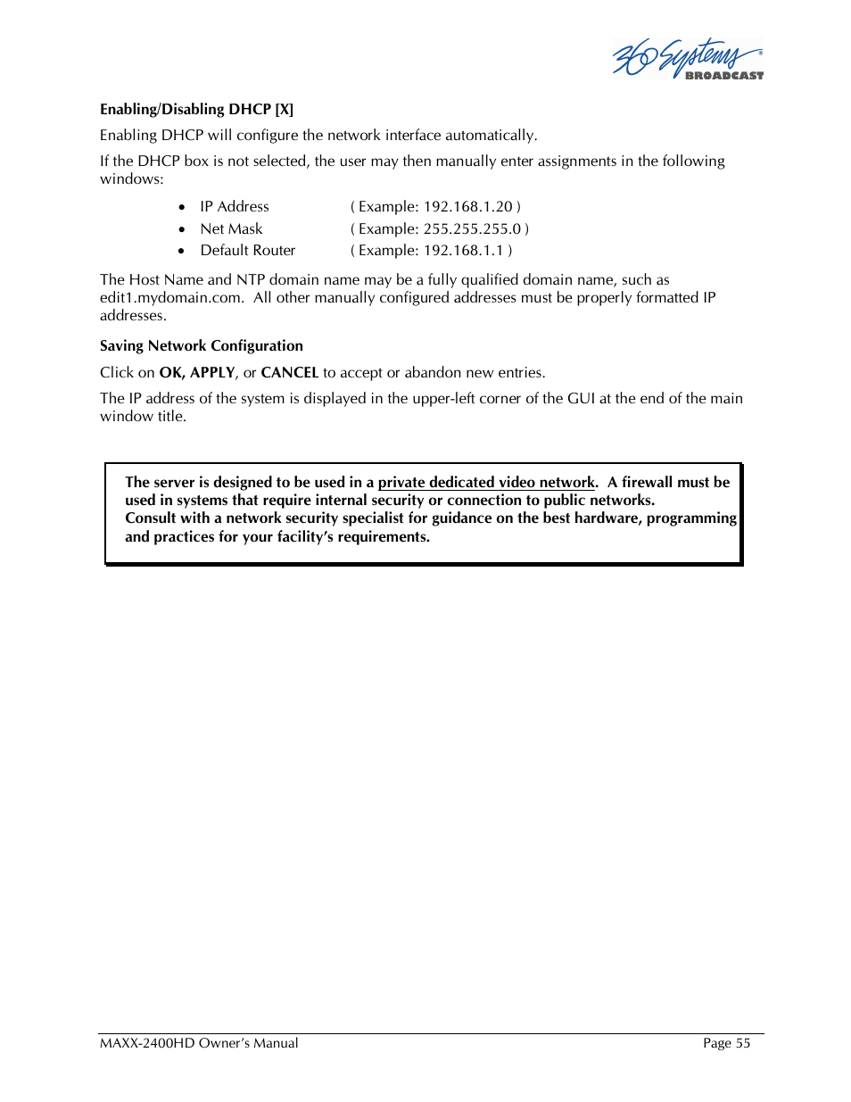 Maxxsonics High Definition Video Server MAXX-2400HD User Manual | Page 55 / 139