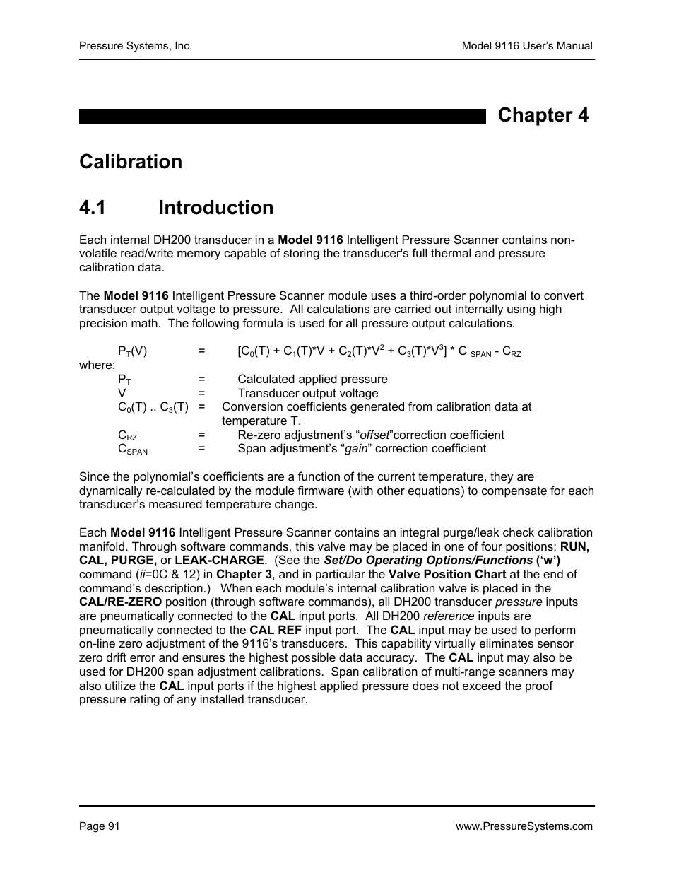 Chapter 4 calibration 4.1 introduction | Measurement Specialties 9116 User Manual | Page 100 / 143