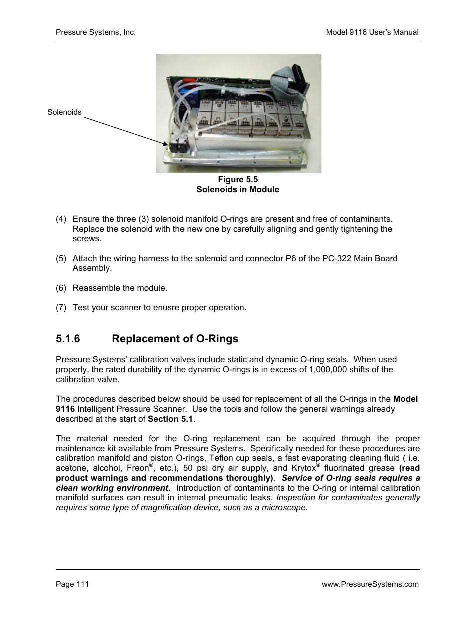 6 replacement of o-rings | Measurement Specialties 9116 User Manual | Page 120 / 143