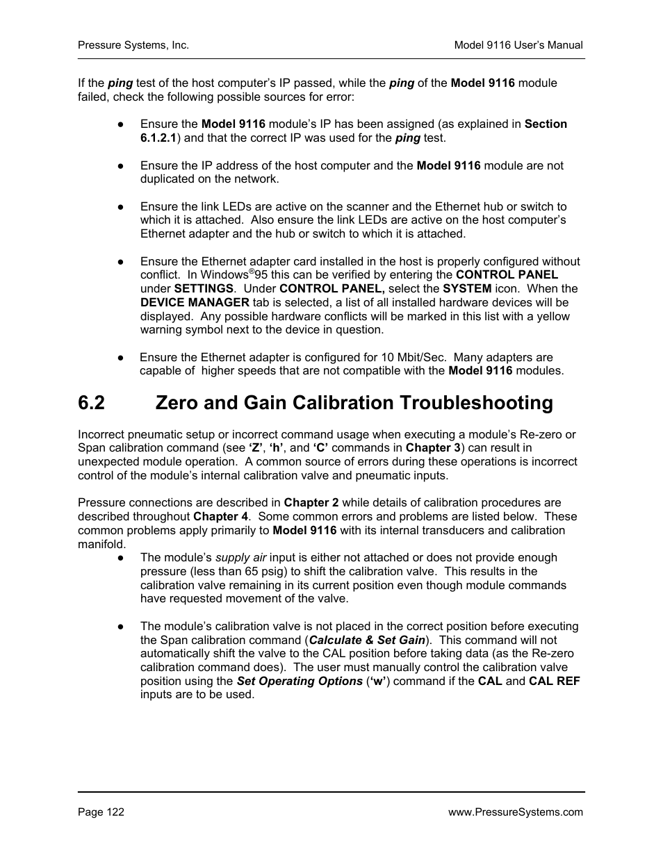 2 zero and gain calibration troubleshooting | Measurement Specialties 9116 User Manual | Page 131 / 143