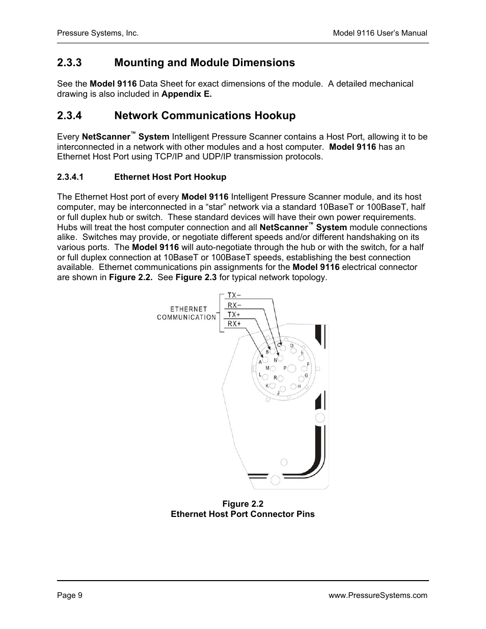 3 mounting and module dimensions, 4 network communications hookup | Measurement Specialties 9116 User Manual | Page 18 / 143