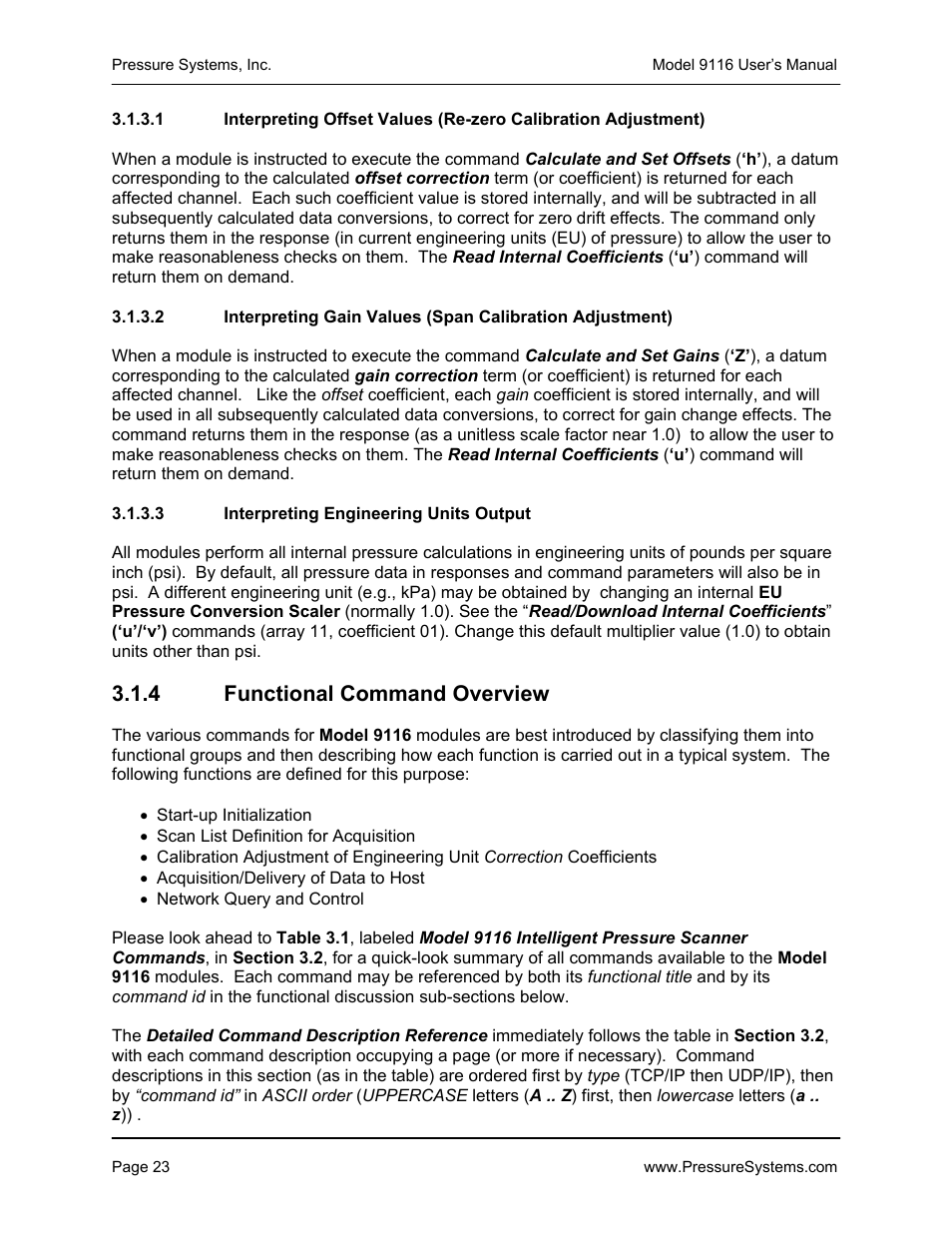 4 functional command overview | Measurement Specialties 9116 User Manual | Page 32 / 143