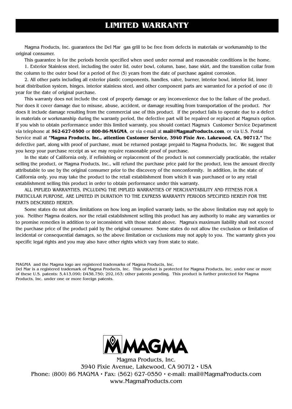 Limited warranty | Magma DM10-016LP User Manual | Page 20 / 20