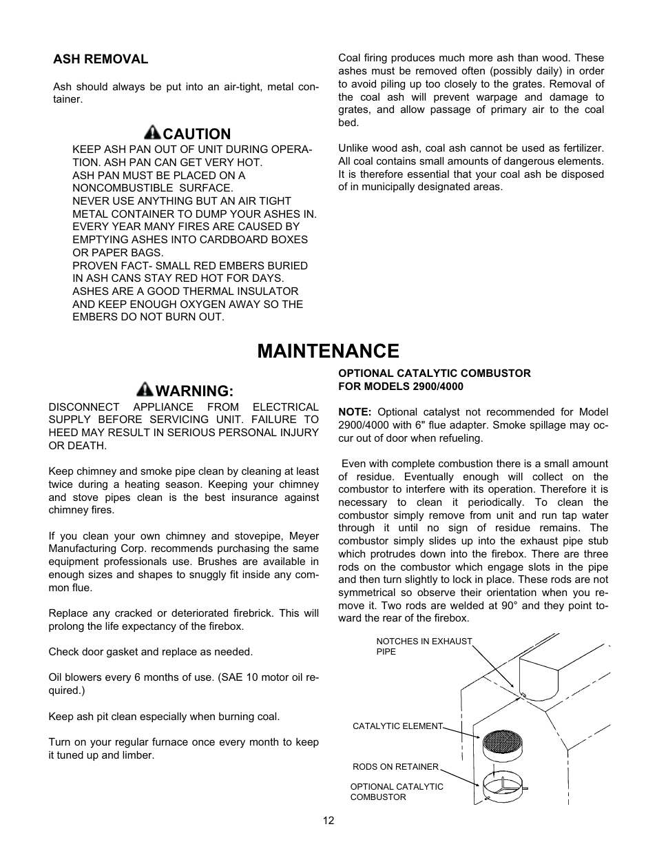 Maintenance, Caution, Warning | Meyer WOODCHUCK 526 User Manual | Page 12 / 36