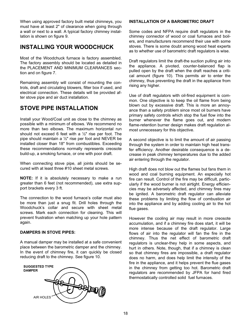 Installing your woodchuck, Stove pipe installation | Meyer WOODCHUCK 526 User Manual | Page 18 / 36