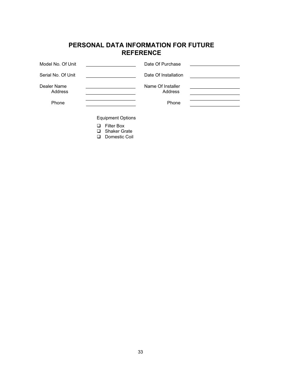 Personal data information for future reference | Meyer WOODCHUCK 526 User Manual | Page 33 / 36