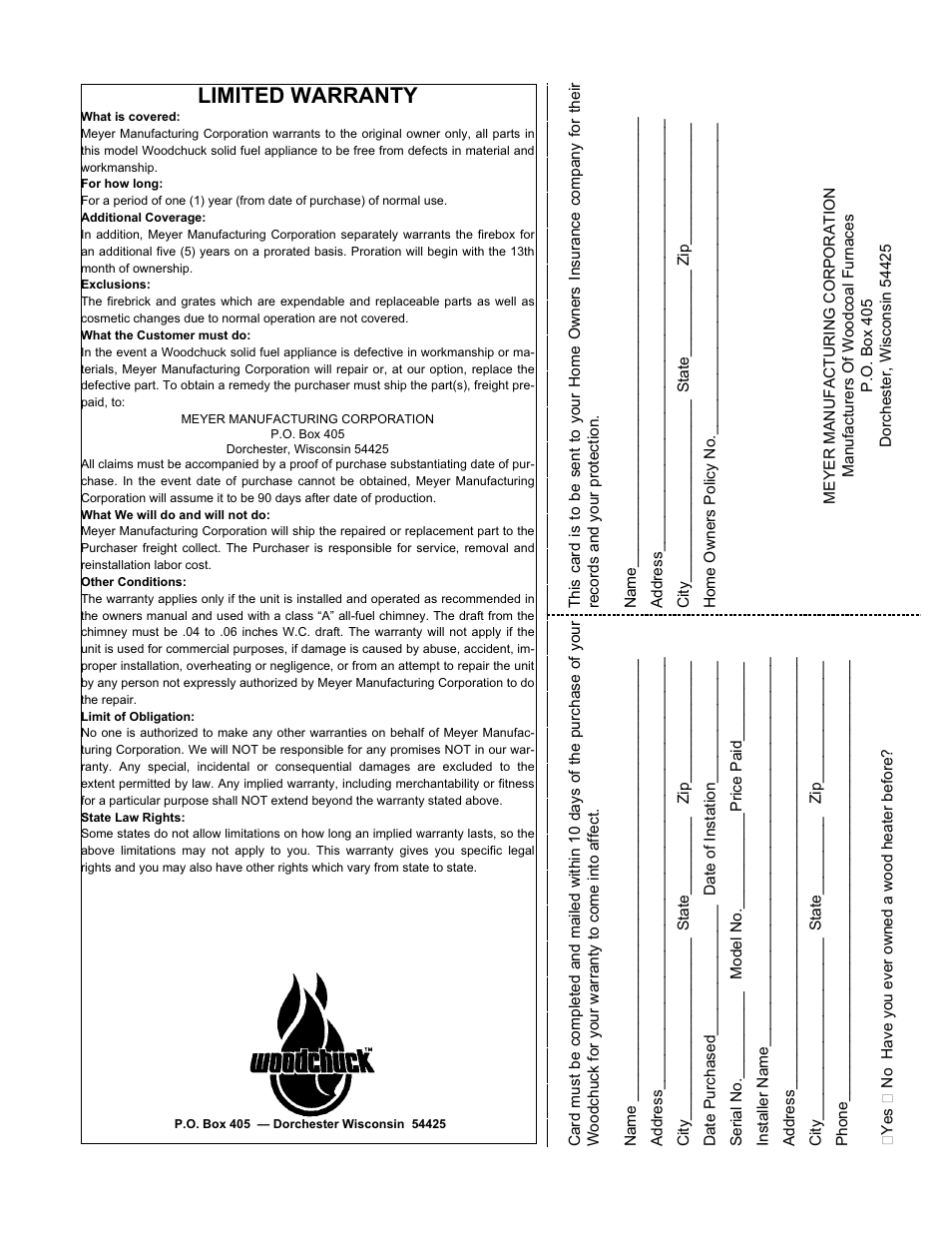 Limited warranty | Meyer WOODCHUCK 526 User Manual | Page 35 / 36