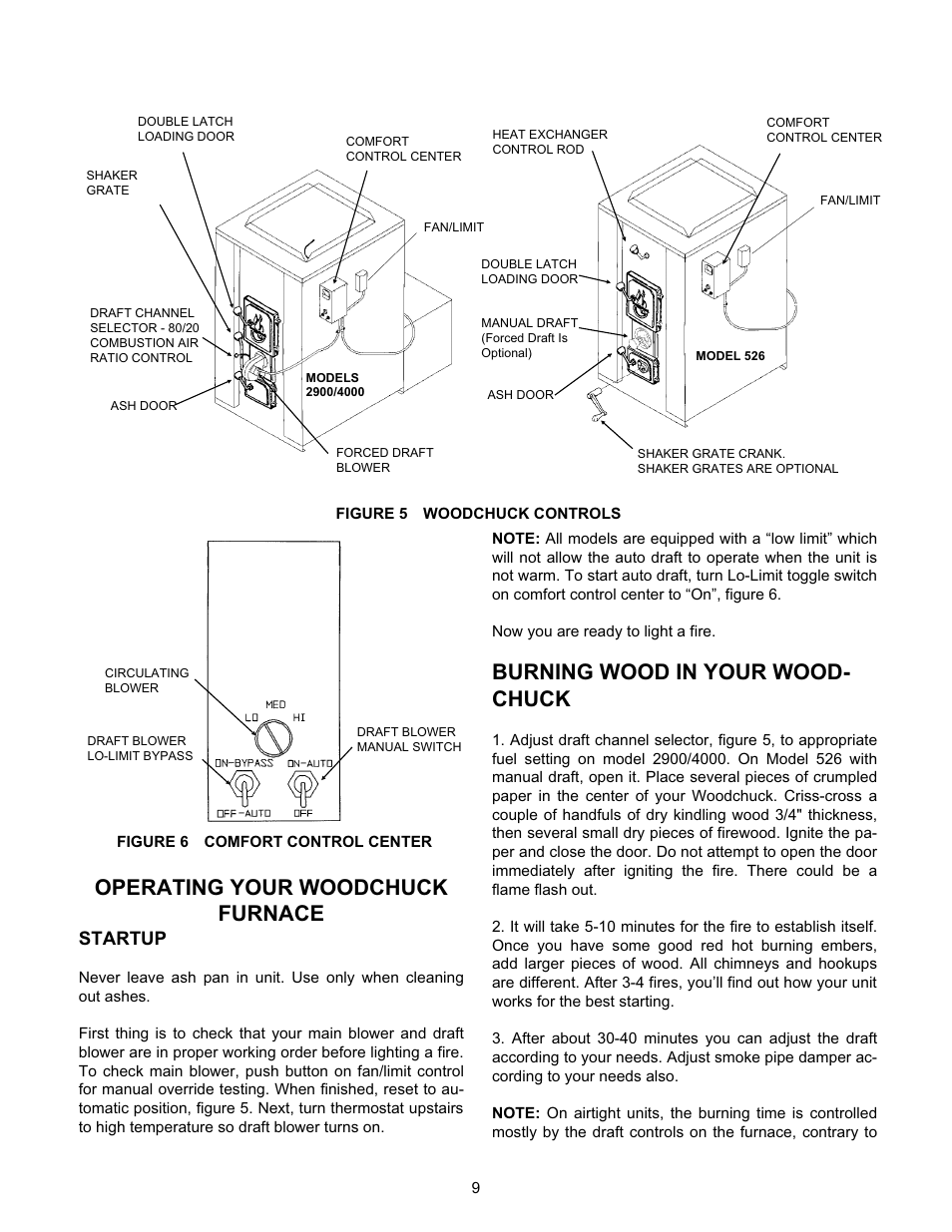 Operating your woodchuck furnace, Burning wood in your wood- chuck, Startup | Meyer WOODCHUCK 526 User Manual | Page 9 / 36
