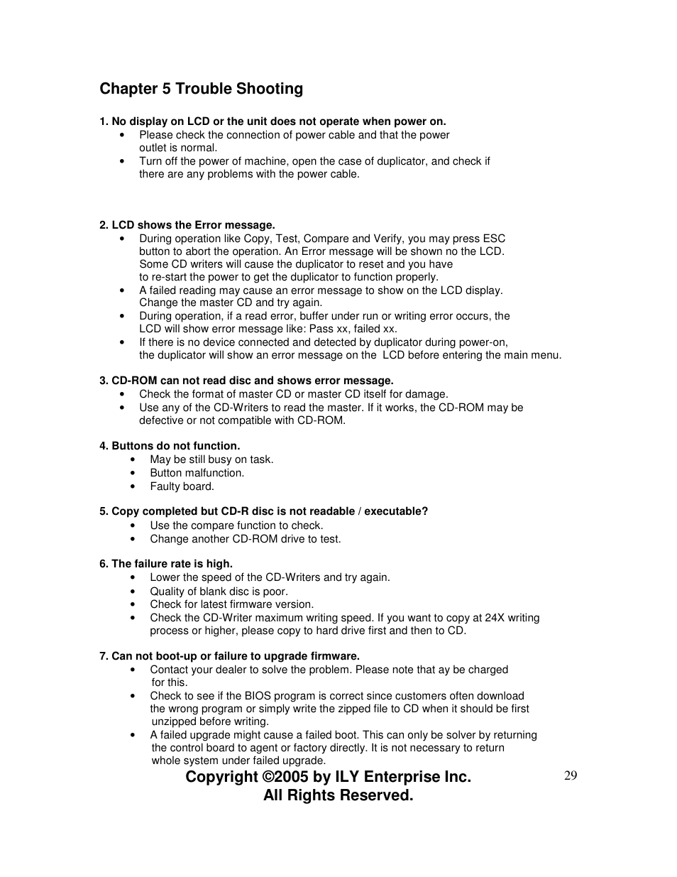 Chapter 5 trouble shooting | ILY Enterprise CoolCopy 7 User Manual | Page 29 / 30