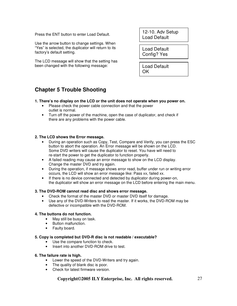 Chapter 5 trouble shooting | ILY Enterprise 3 User Manual | Page 27 / 28