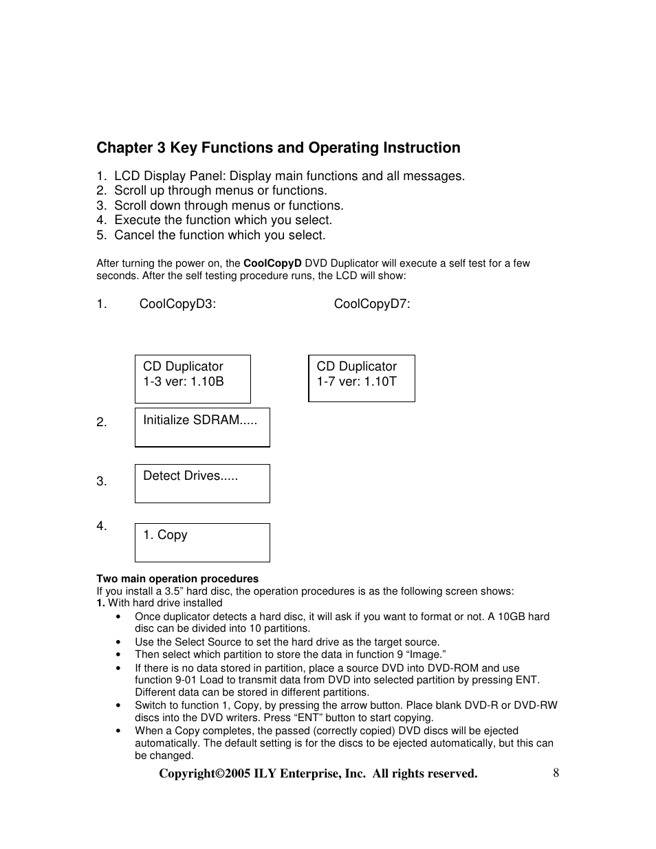 Chapter 3 key functions and operating instruction | ILY Enterprise 3 User Manual | Page 8 / 28