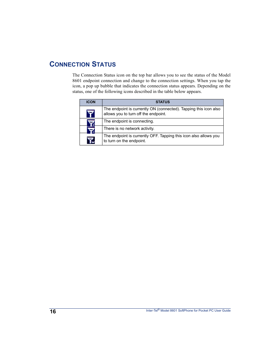 Connection status, Onnection, Tatus | Inter-Tel SoftPhone 8601 User Manual | Page 22 / 66