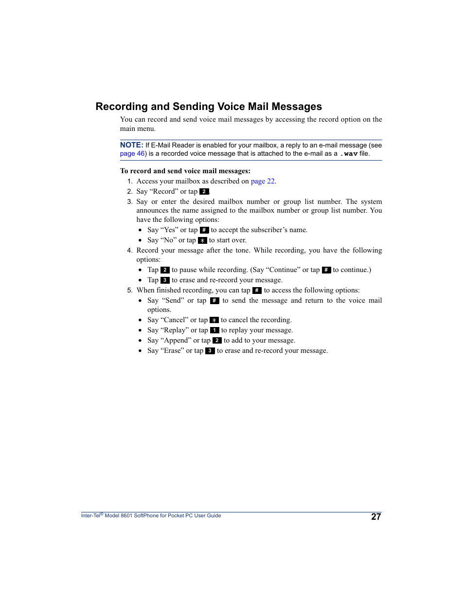 Recording and sending voice mail messages | Inter-Tel SoftPhone 8601 User Manual | Page 33 / 66