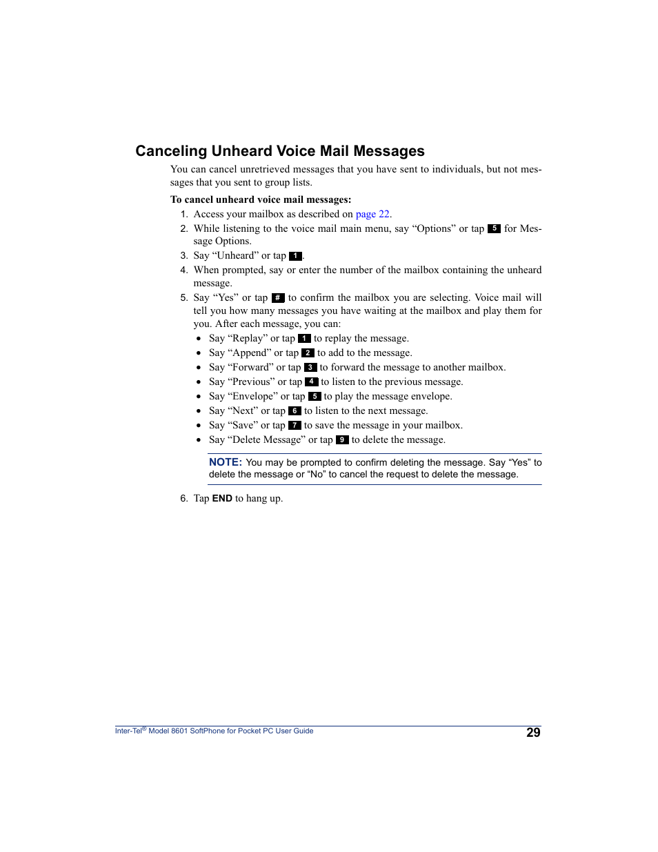 Canceling unheard voice mail messages | Inter-Tel SoftPhone 8601 User Manual | Page 35 / 66