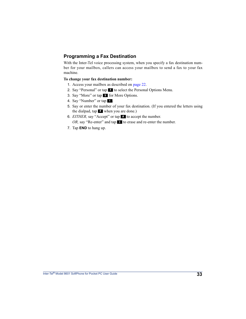 Programming a fax destination | Inter-Tel SoftPhone 8601 User Manual | Page 39 / 66