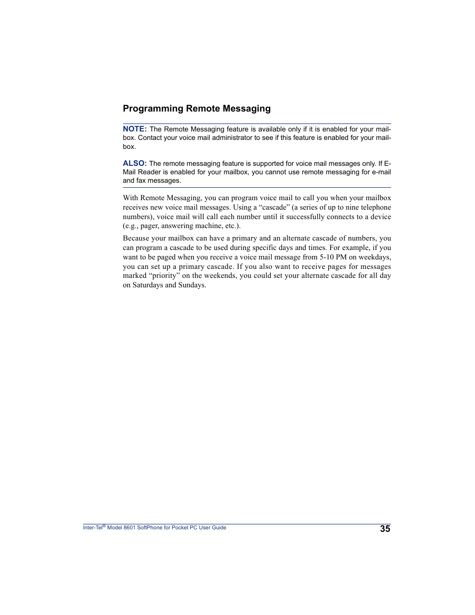 Ng (see, Programming remote messaging | Inter-Tel SoftPhone 8601 User Manual | Page 41 / 66